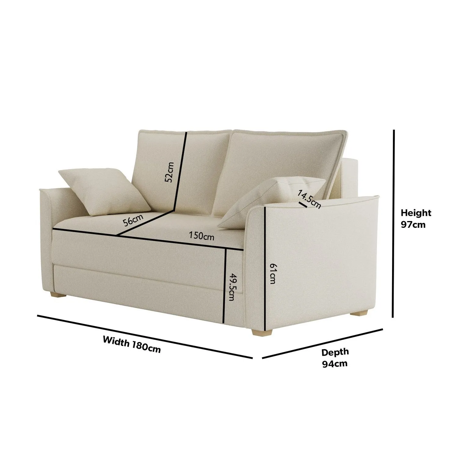 2-Seater Pull Out Sofa Bed - Beige, Fabric