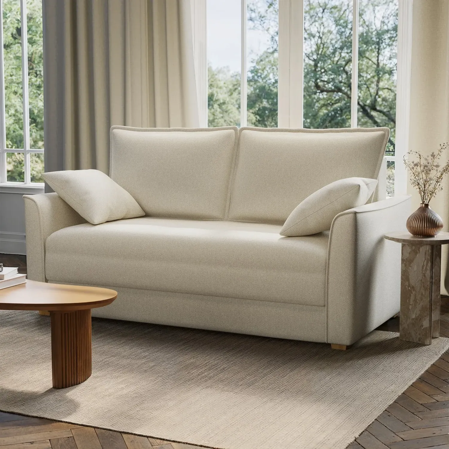 2-Seater Pull Out Sofa Bed - Beige, Fabric image