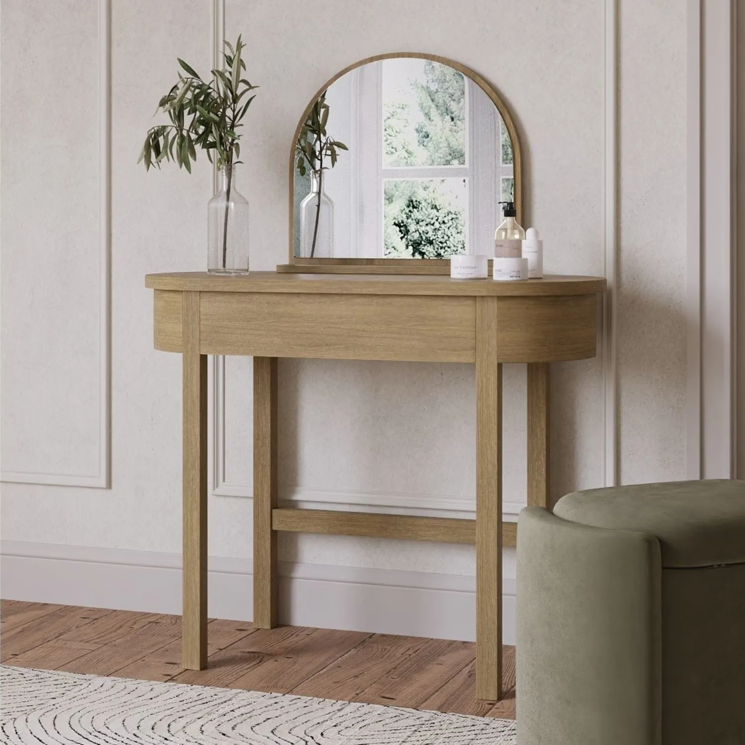 Dressing Table with Mirror and Drawer - Wood, Oak