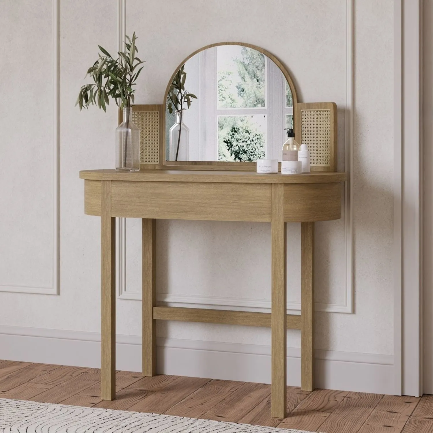 Dressing Table with Mirror and Drawer - Wood, Oak