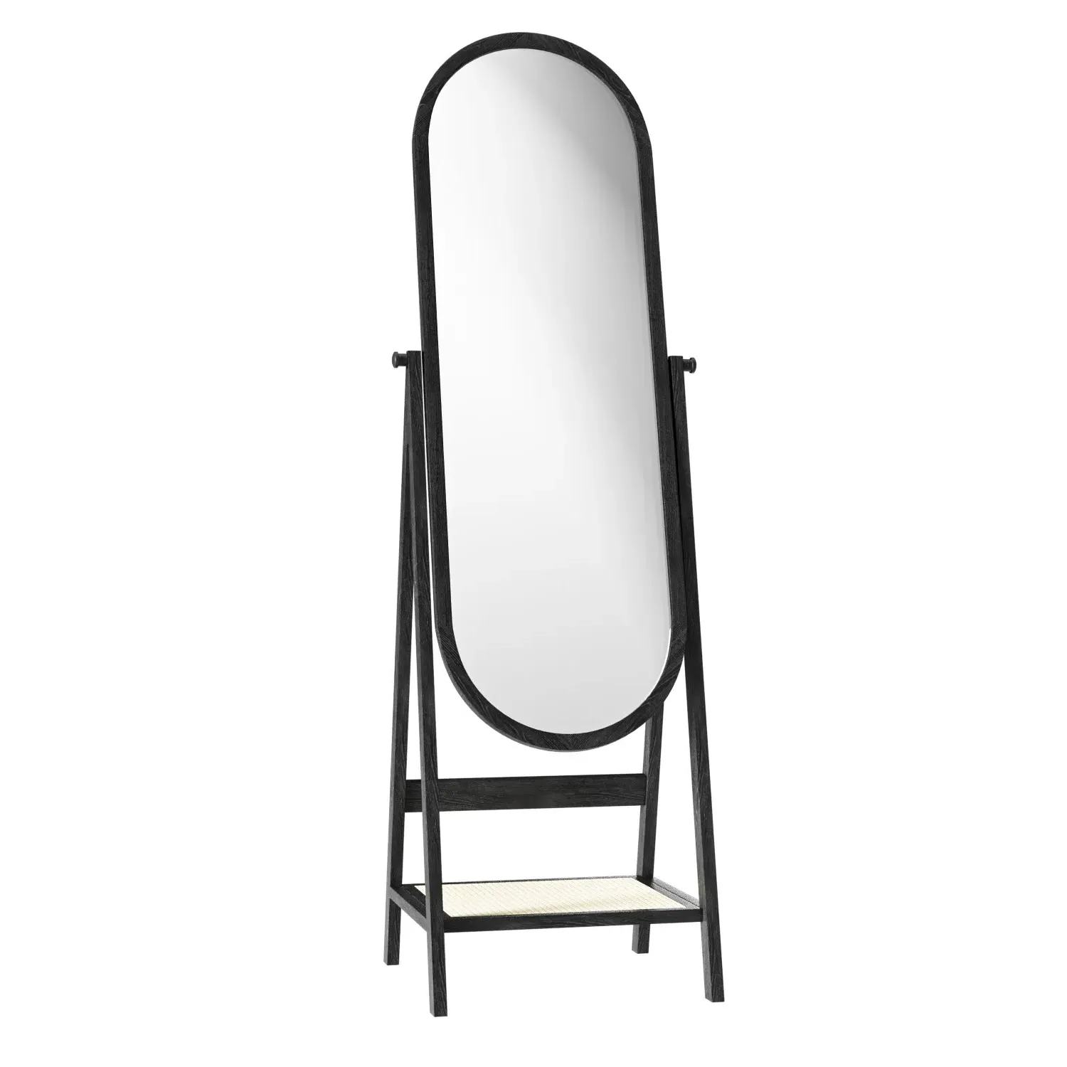 Full Length Oval Mirror with Shelf - Black, Oak