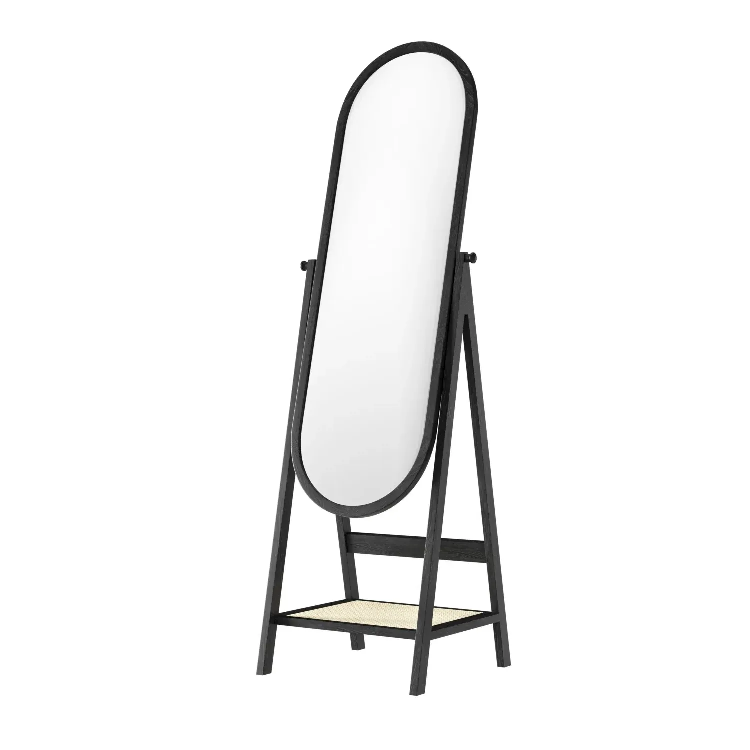 Full Length Oval Mirror with Shelf - Black, Oak
