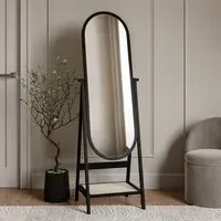 Full Length Oval Mirror with Shelf - Black, Oak