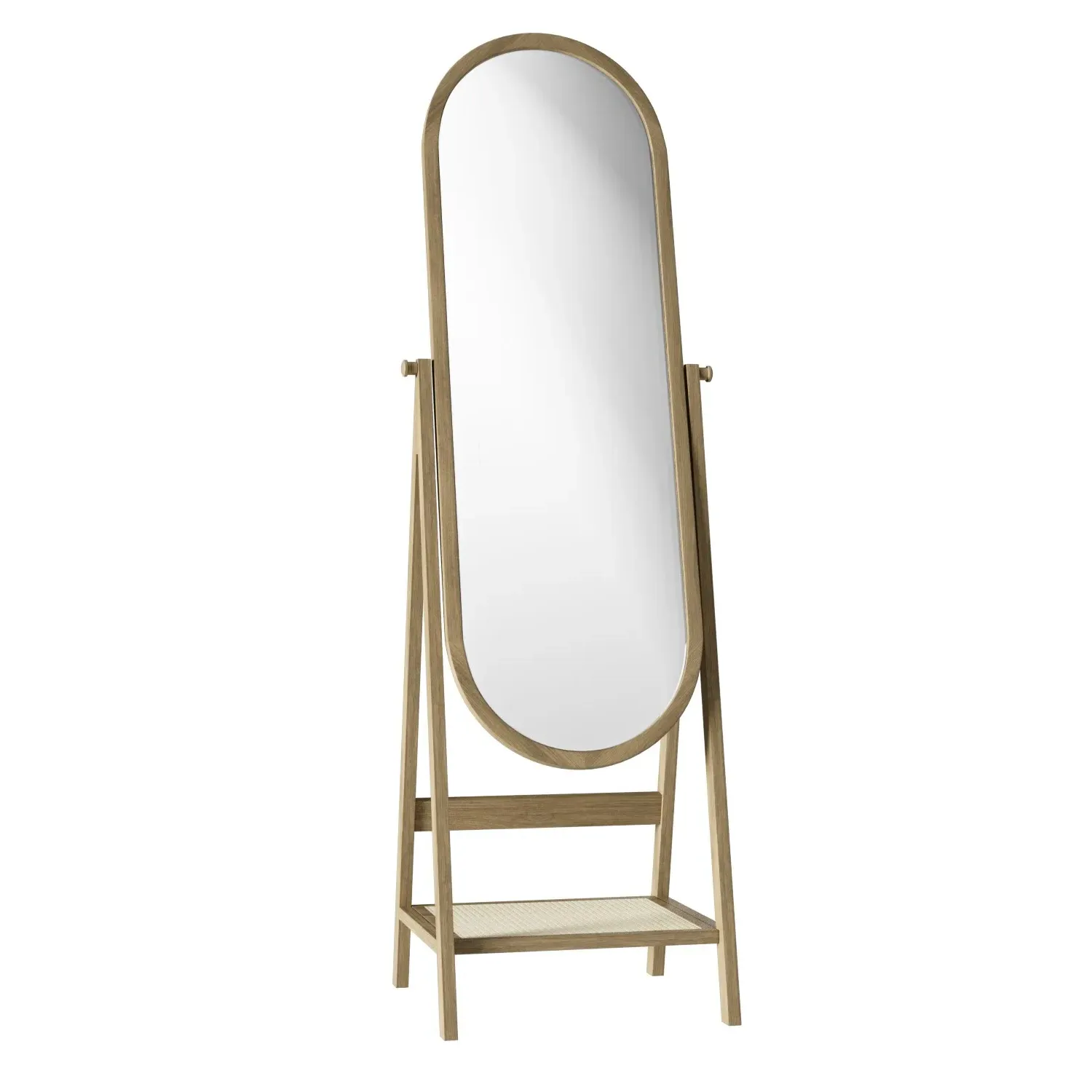 Full Length Oval Mirror with Shelf - Brown, Oak