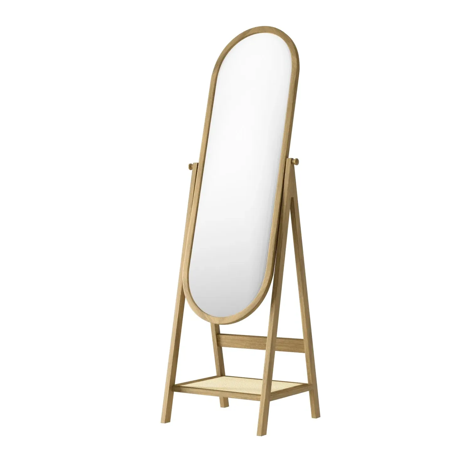 Full Length Oval Mirror with Shelf - Brown, Oak