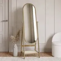 Full Length Oval Mirror with Shelf - Brown, Oak