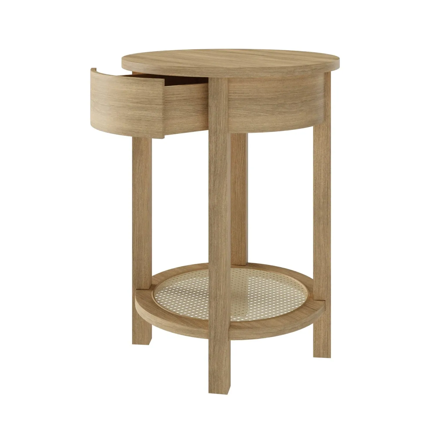 Round Bedside Table with Drawer - Oak