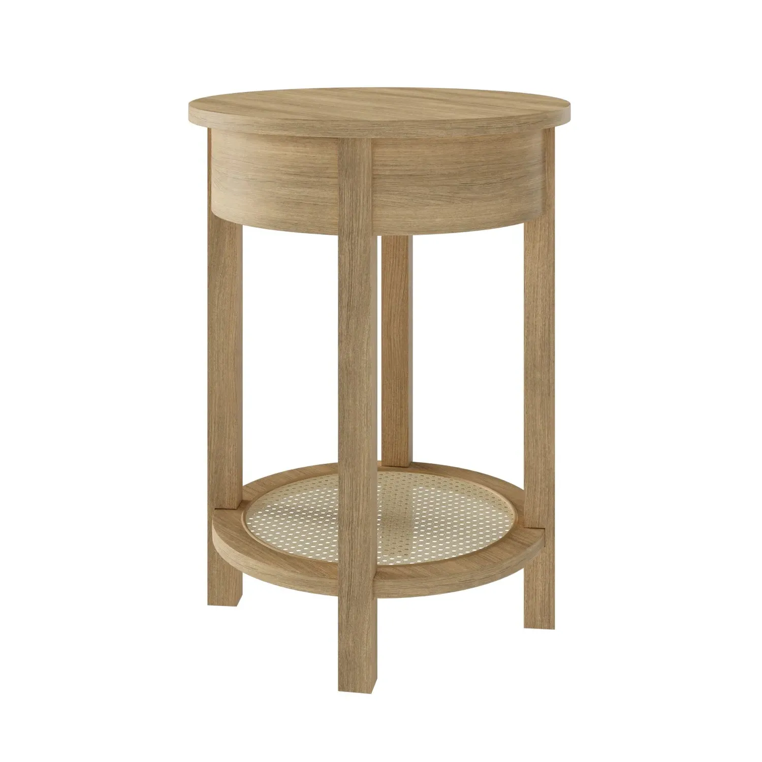 Round Bedside Table with Drawer - Oak