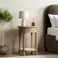 Round Bedside Table with Drawer - Oak