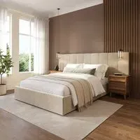 Double Ottoman Bed with Storage - Beige, Velvet