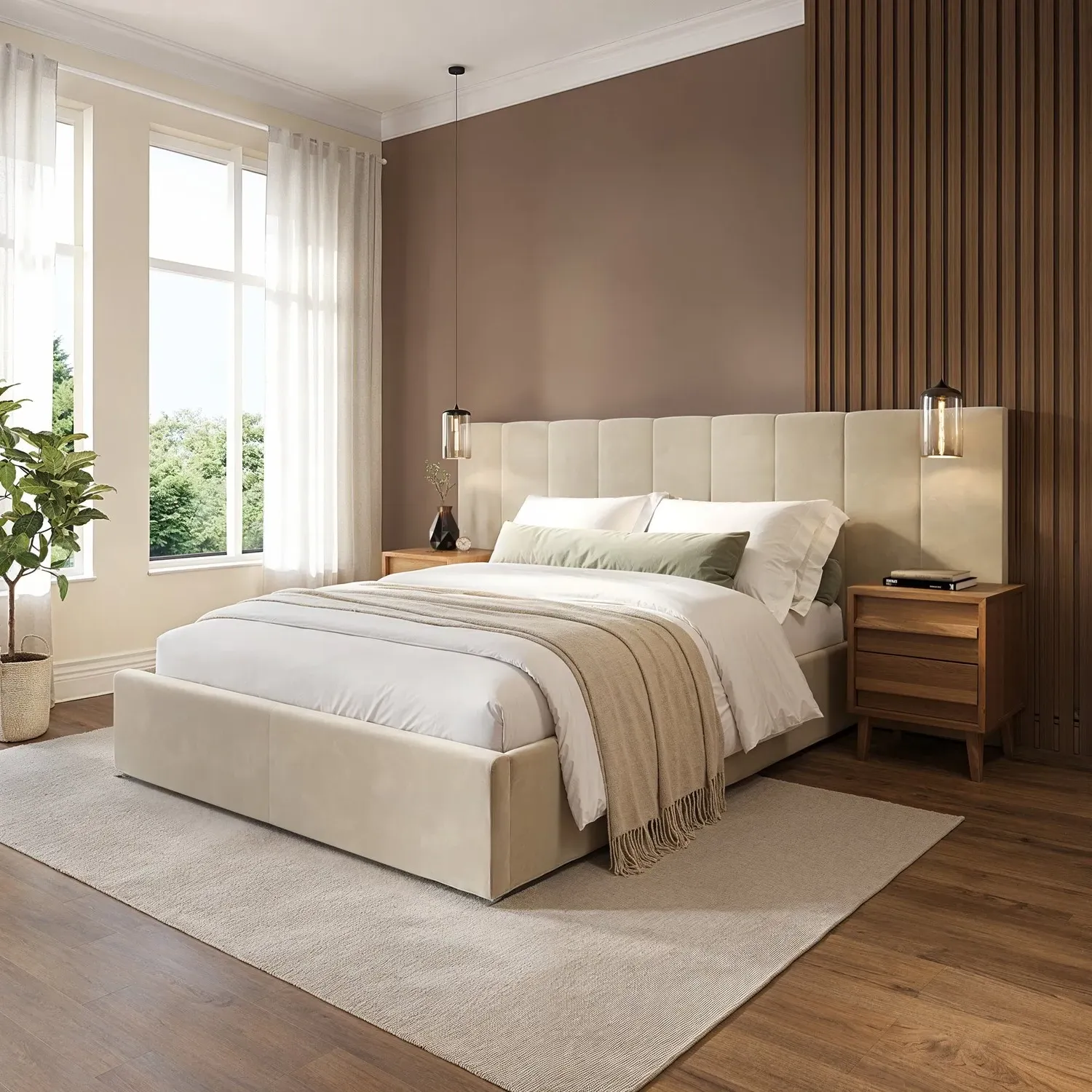 Double Ottoman Bed with Storage - Beige, Velvet image