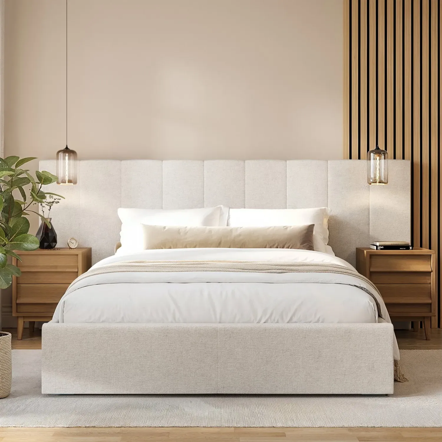 Double Ottoman Bed with Storage - Cream, Fabric