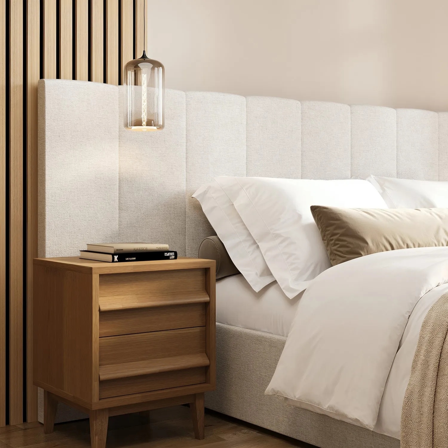 Double Ottoman Bed with Storage - Cream, Fabric