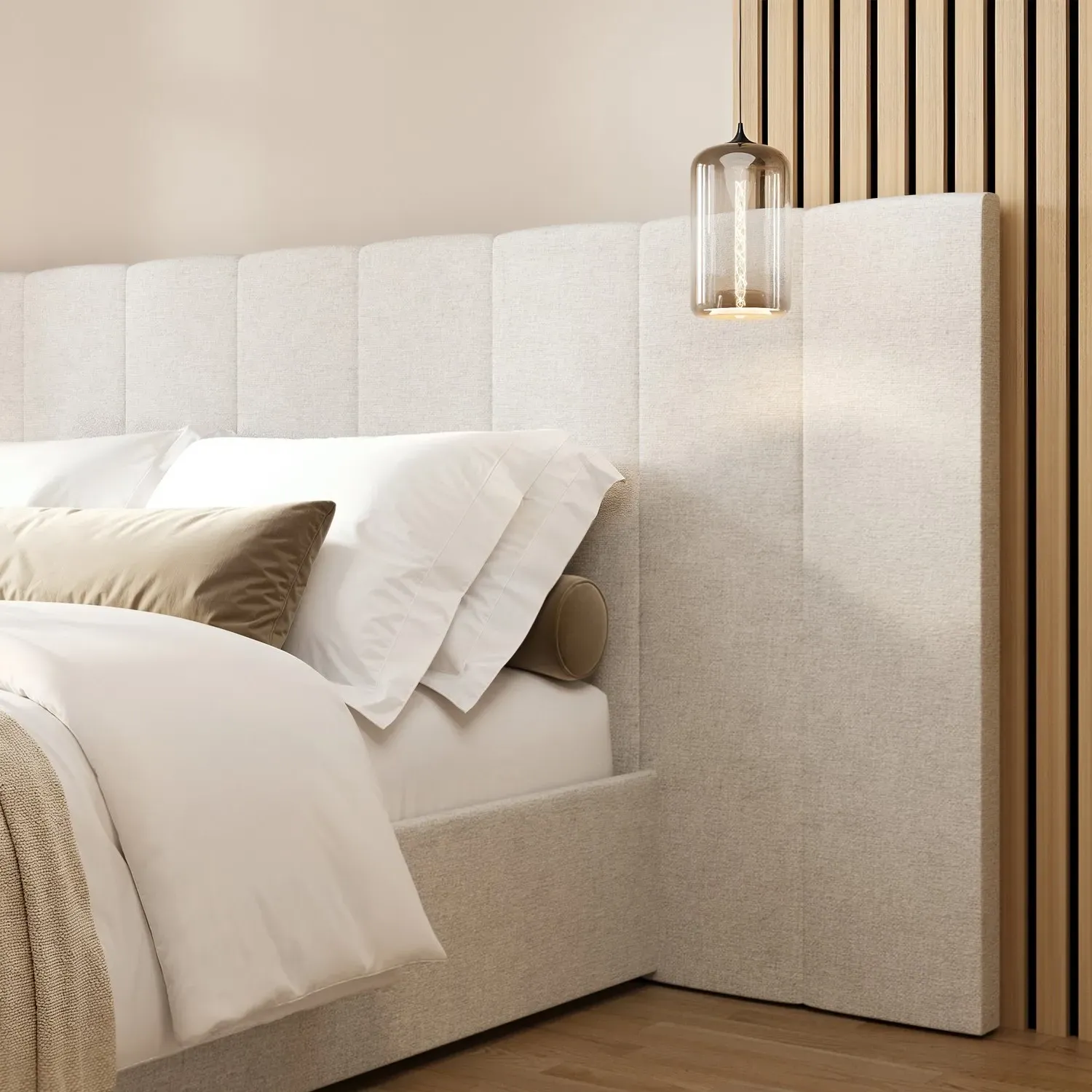 Double Ottoman Bed with Storage - Cream, Fabric