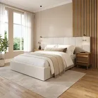 Double Ottoman Bed with Storage - Cream, Fabric