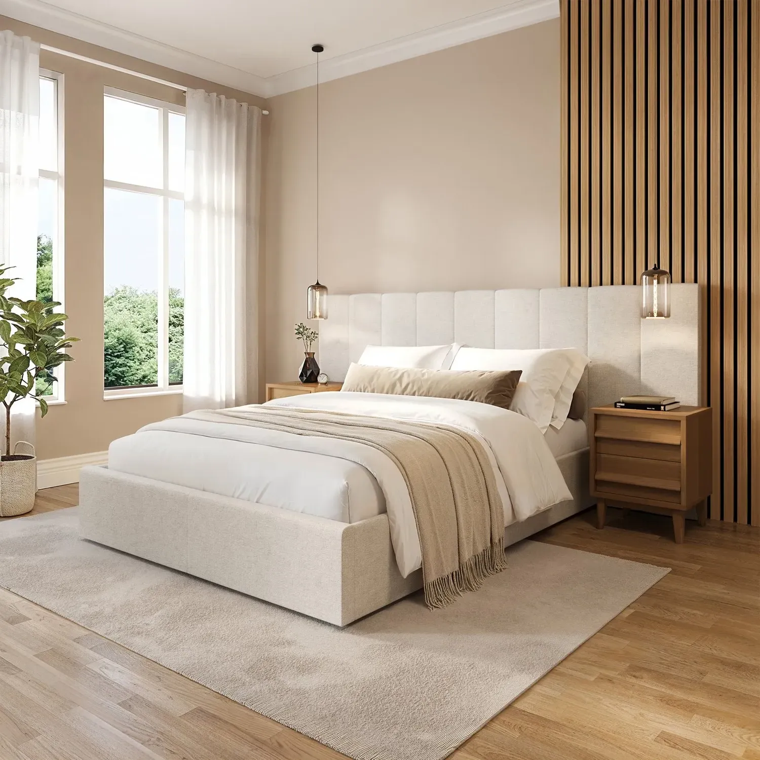 Double Ottoman Bed with Storage - Cream, Fabric image