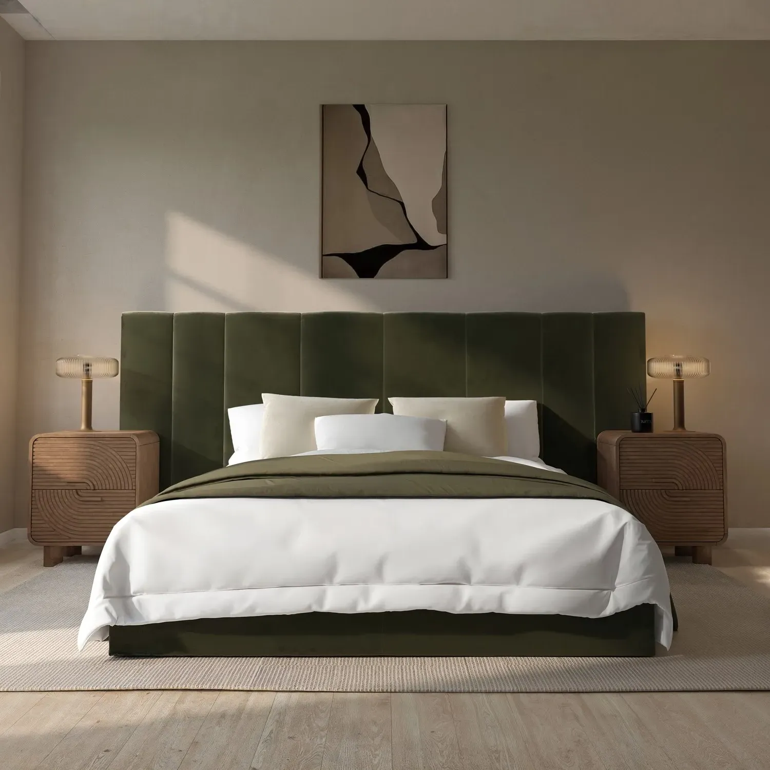 Double Ottoman Bed with Storage - Green, Velvet