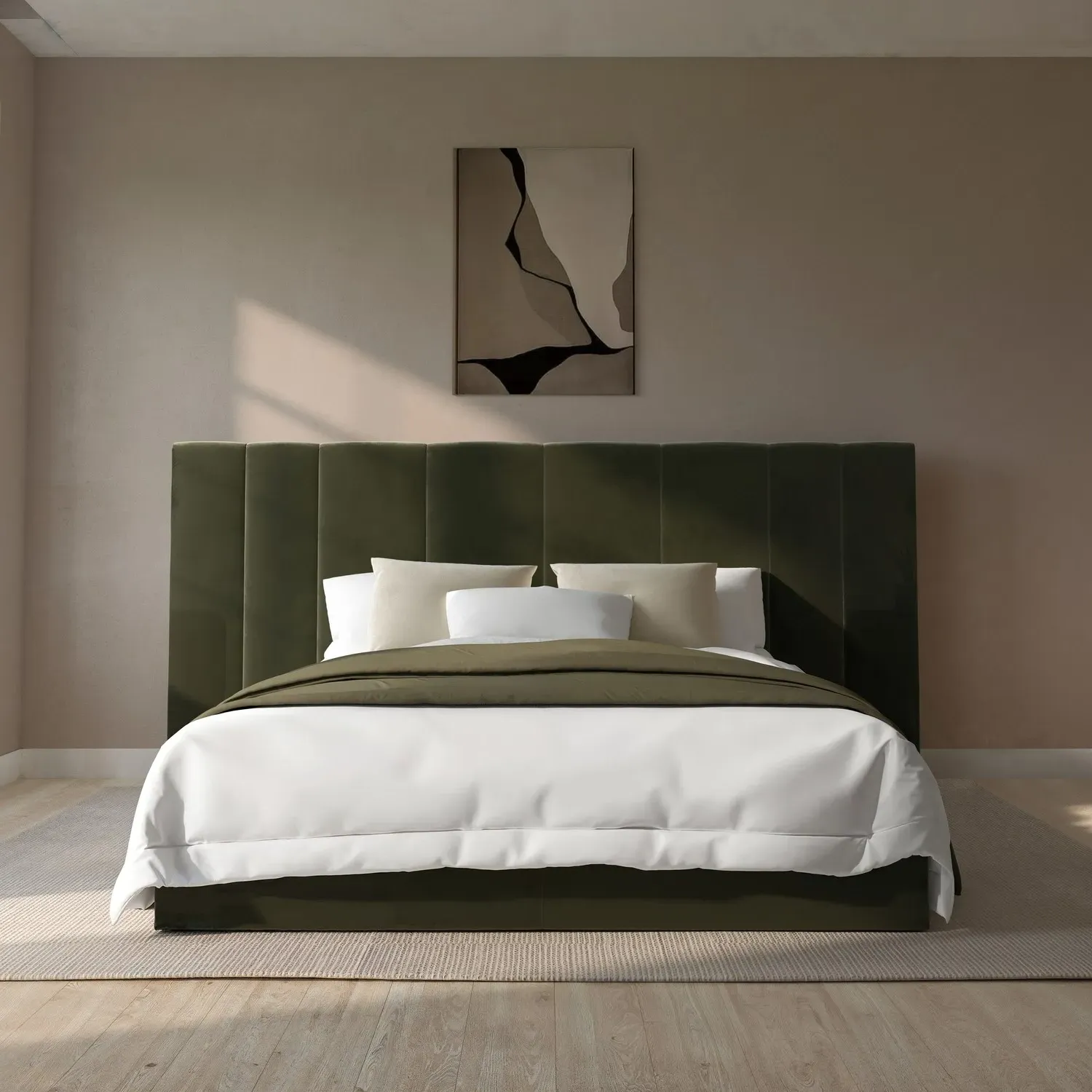 Double Ottoman Bed with Storage - Green, Velvet