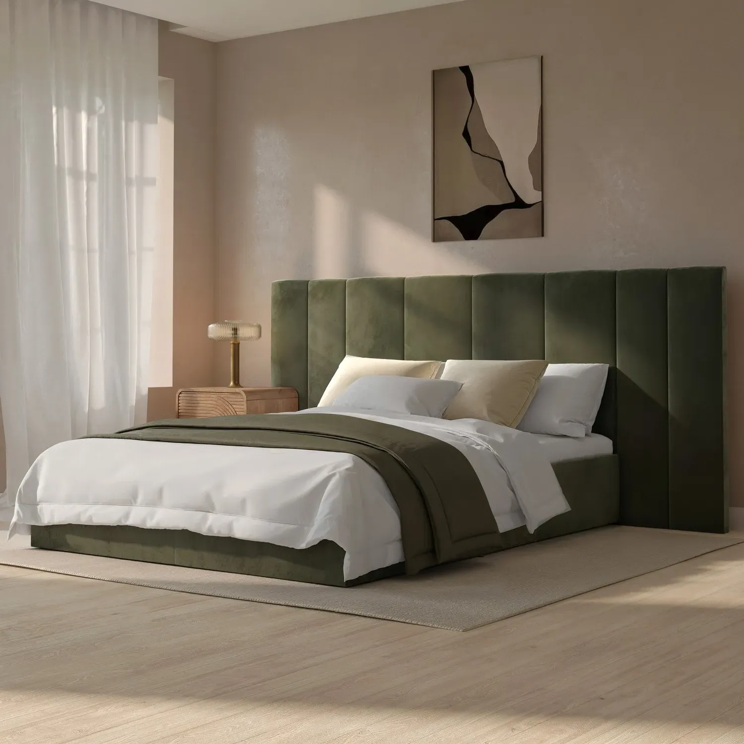 Double Ottoman Bed with Storage - Green, Velvet image