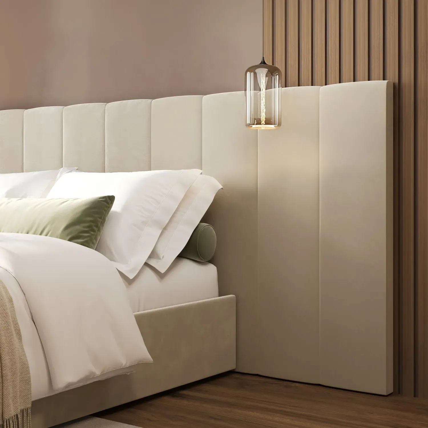 King Size Ottoman Bed with Storage - Beige, Velvet