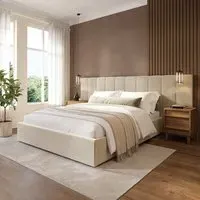 King Size Ottoman Bed with Storage - Beige, Velvet