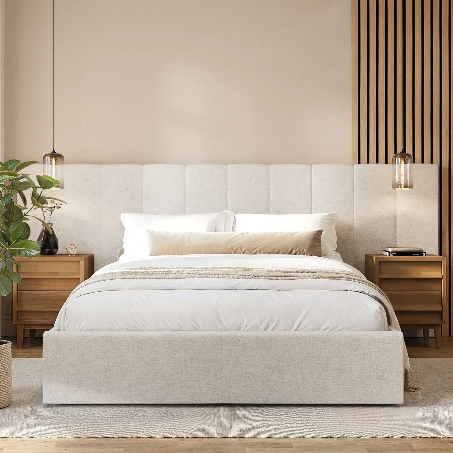 King Size Ottoman Bed with Storage - Cream, Fabric