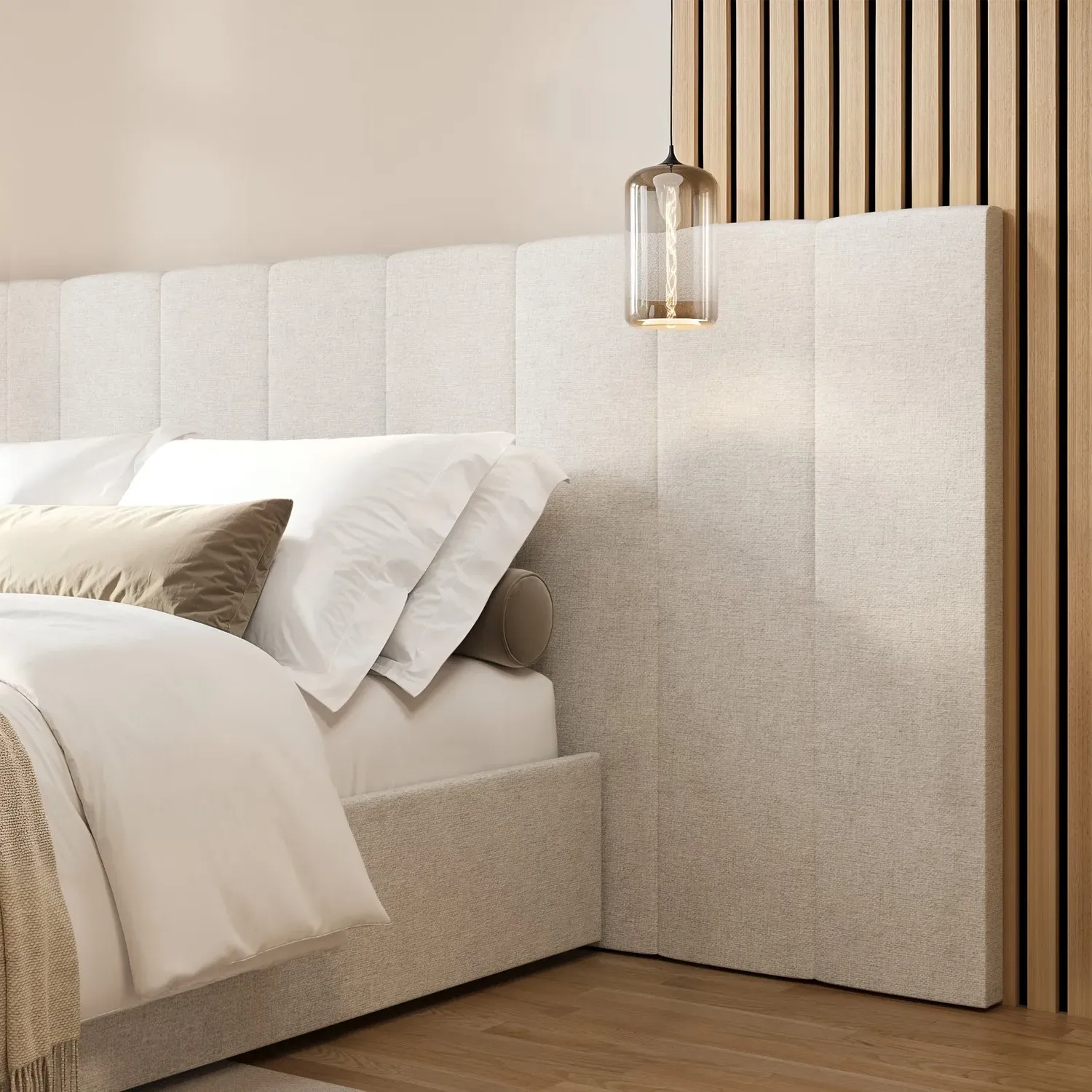 King Size Ottoman Bed with Storage - Cream, Fabric