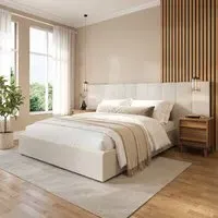 King Size Ottoman Bed with Storage - Cream, Fabric