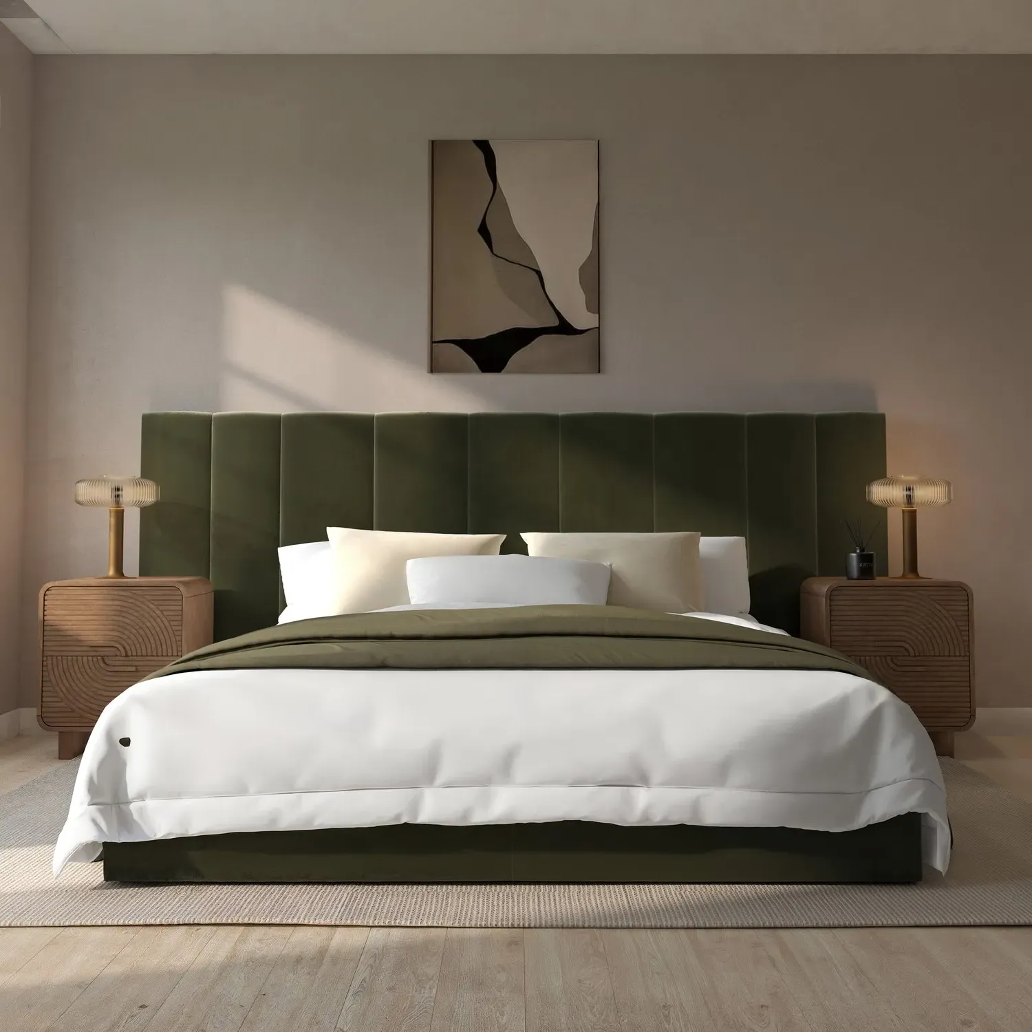 King Size Ottoman Bed with Storage - Green, Velvet