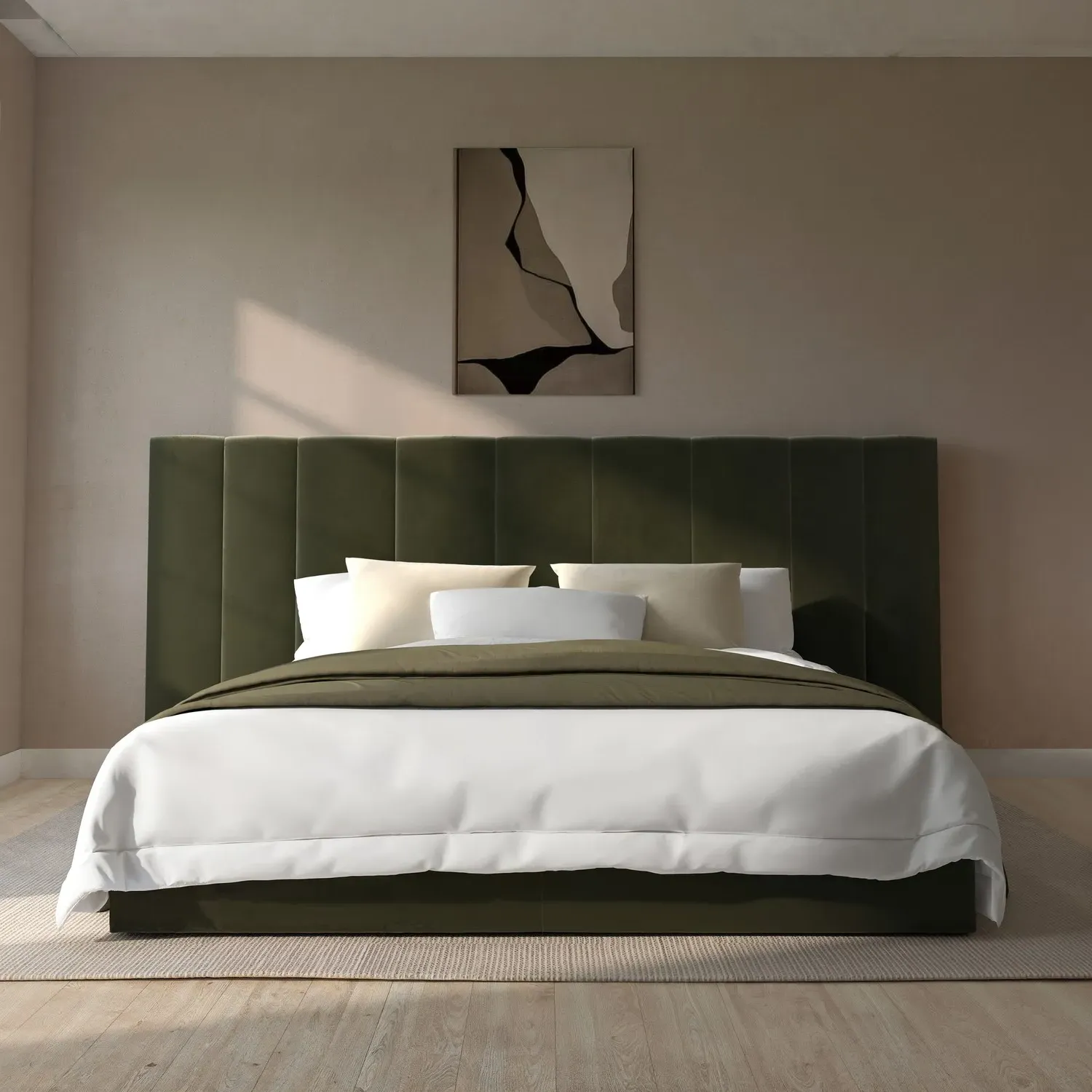 King Size Ottoman Bed with Storage - Green, Velvet