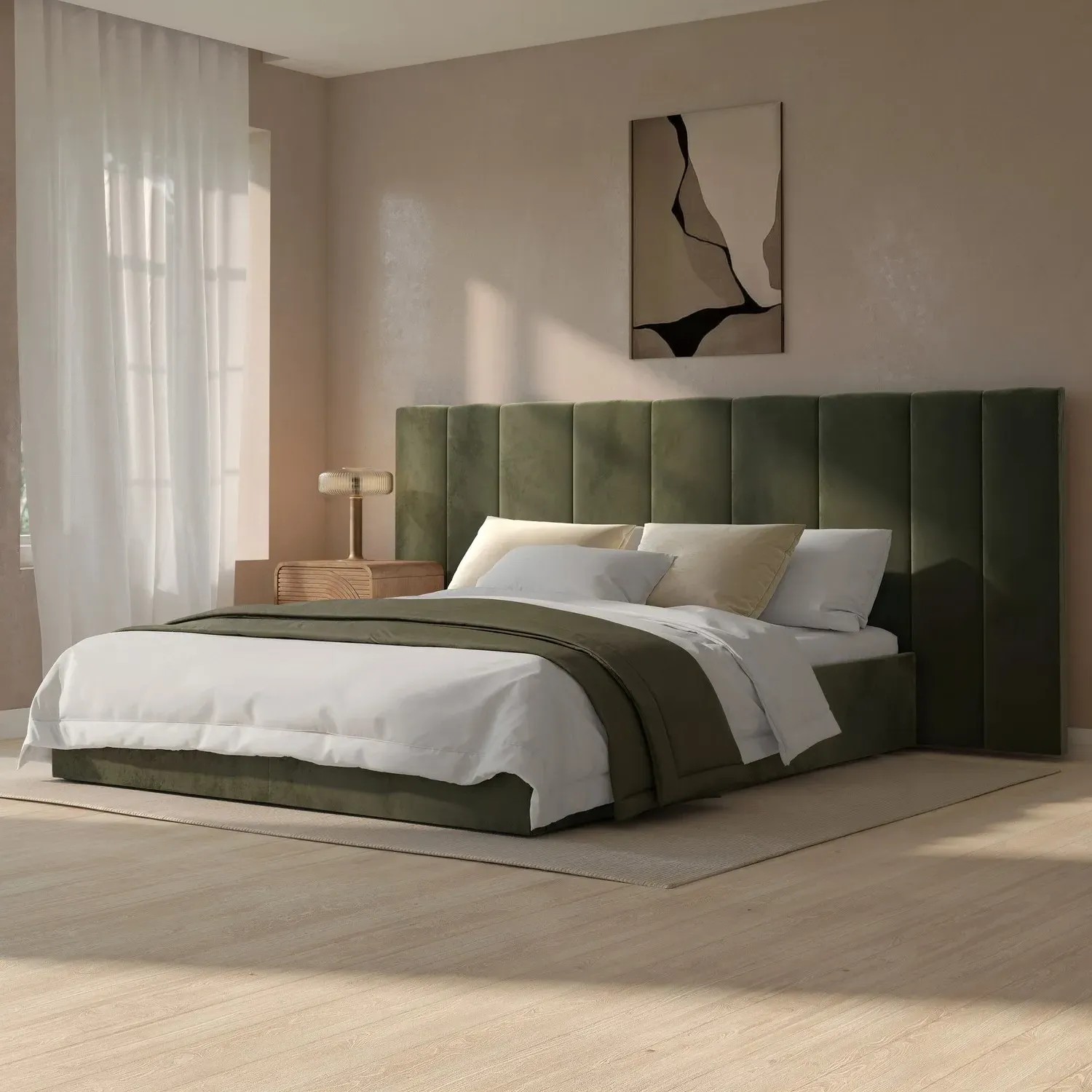 King Size Ottoman Bed with Storage - Green, Velvet