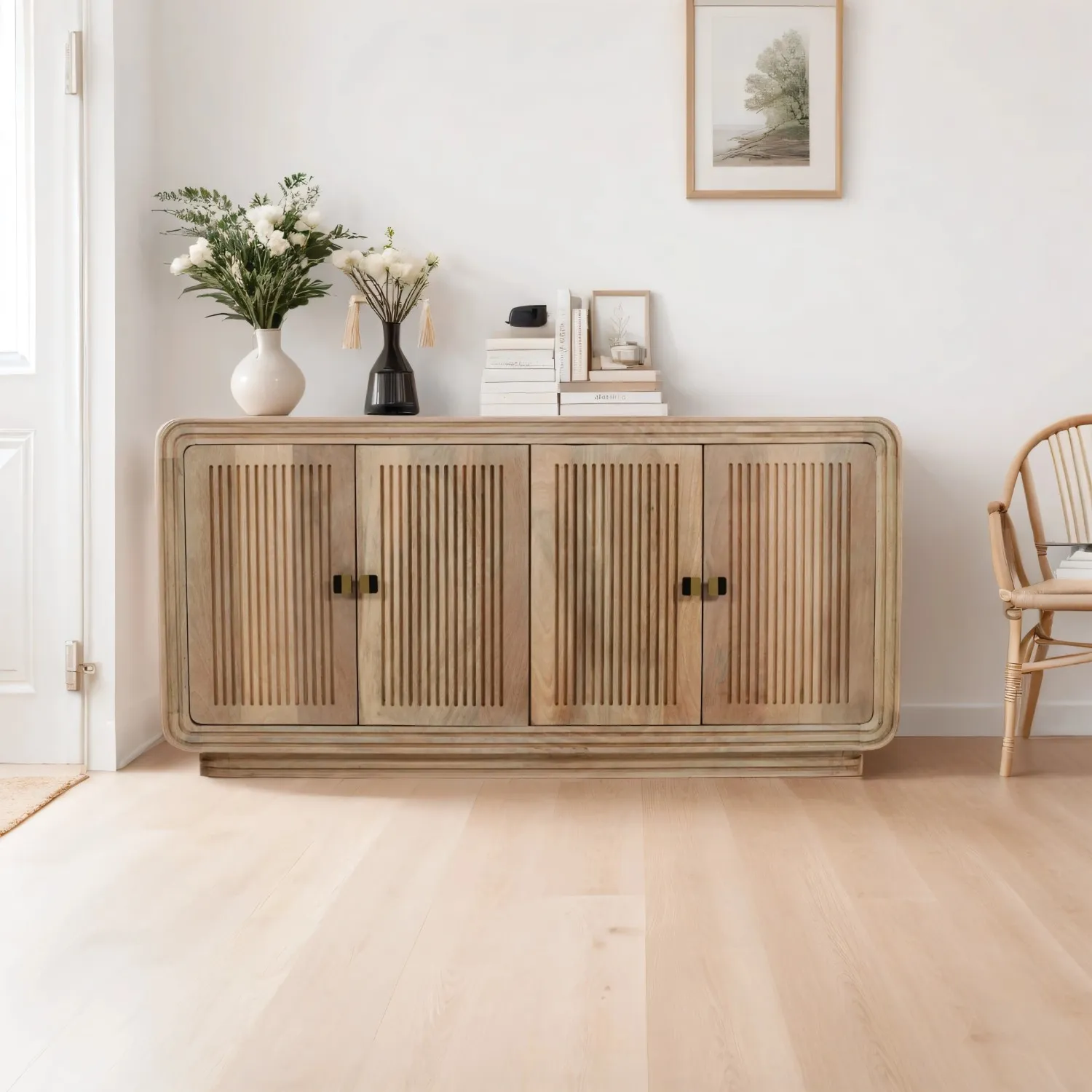 4-Door Sideboard with Carved Details - Brown, Mango Wood