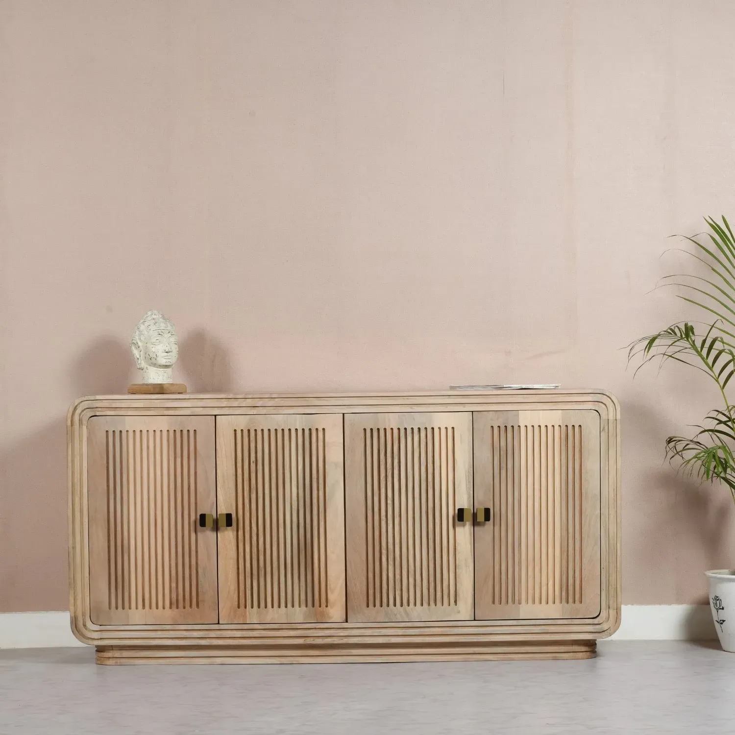 4-Door Sideboard with Carved Details - Brown, Mango Wood image