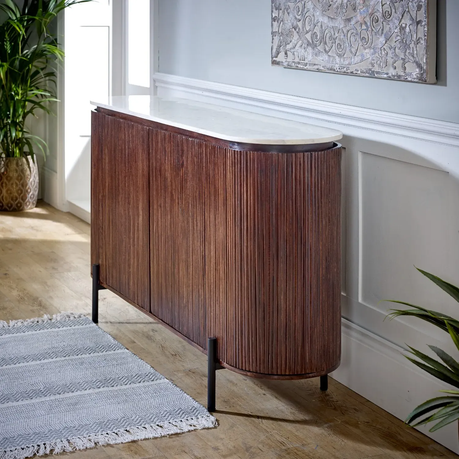 4-Door Sideboard with Marble Top - Brown, Mango Wood