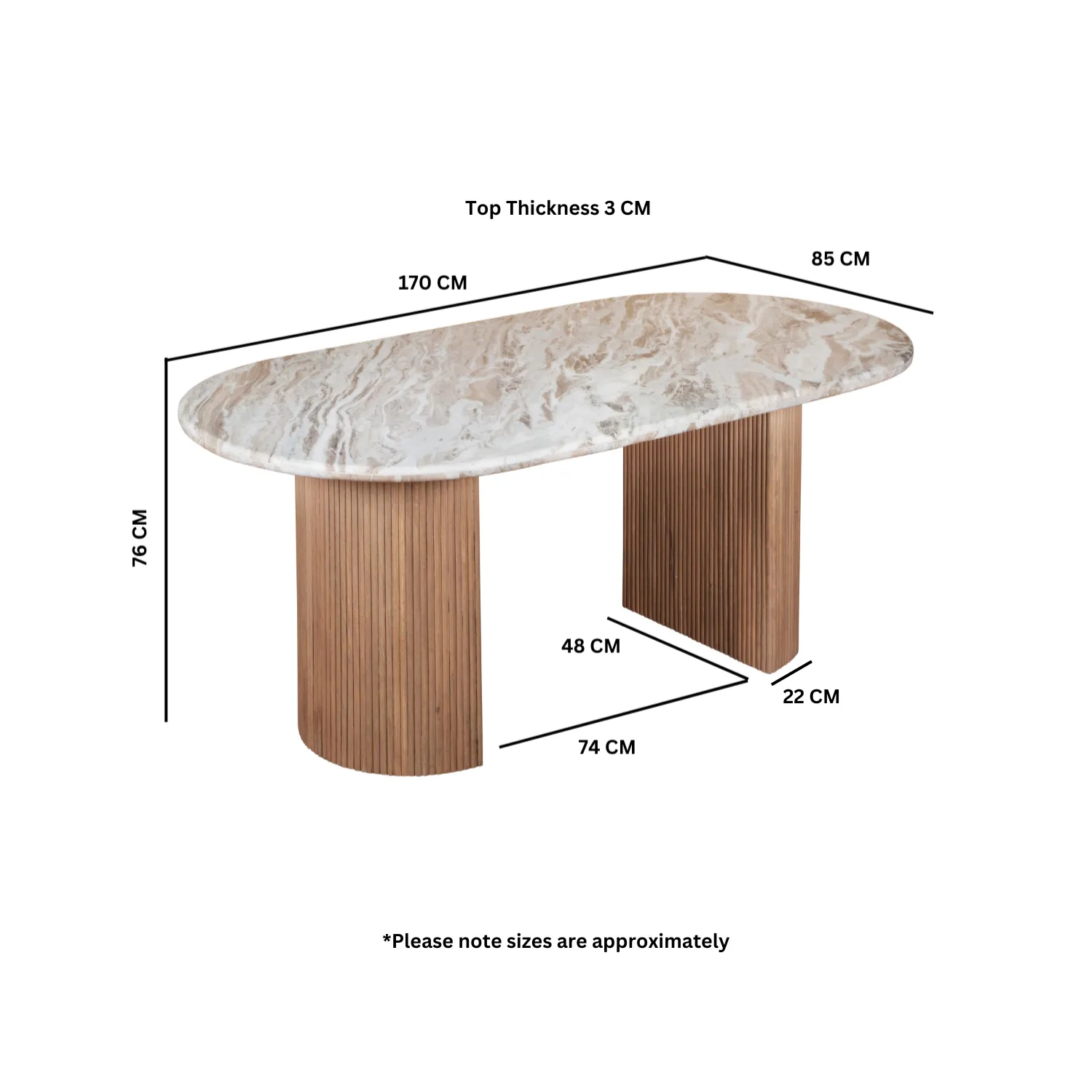 6-8 Seater Oval Dining Table - White, Marble