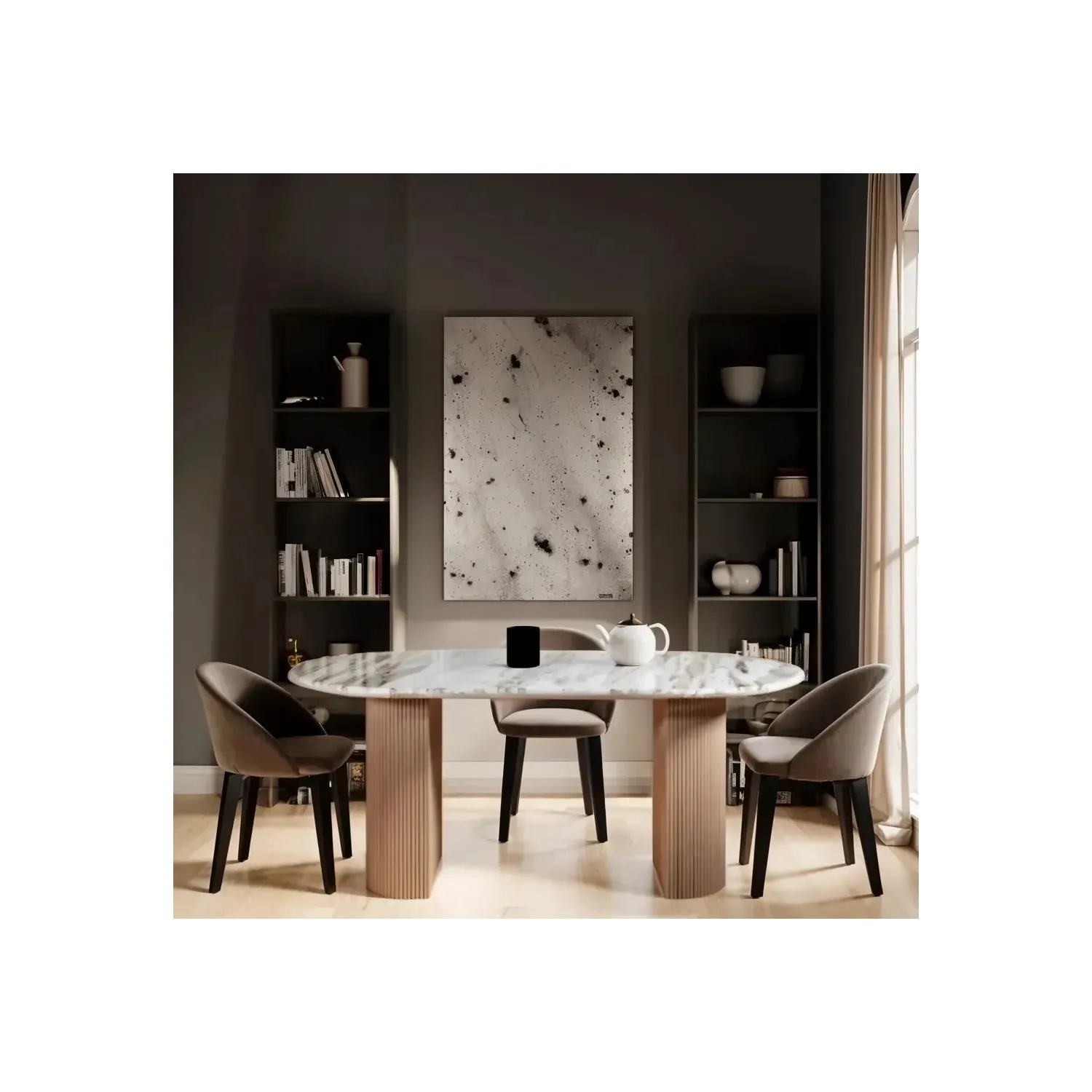 6-8 Seater Oval Dining Table - White, Marble