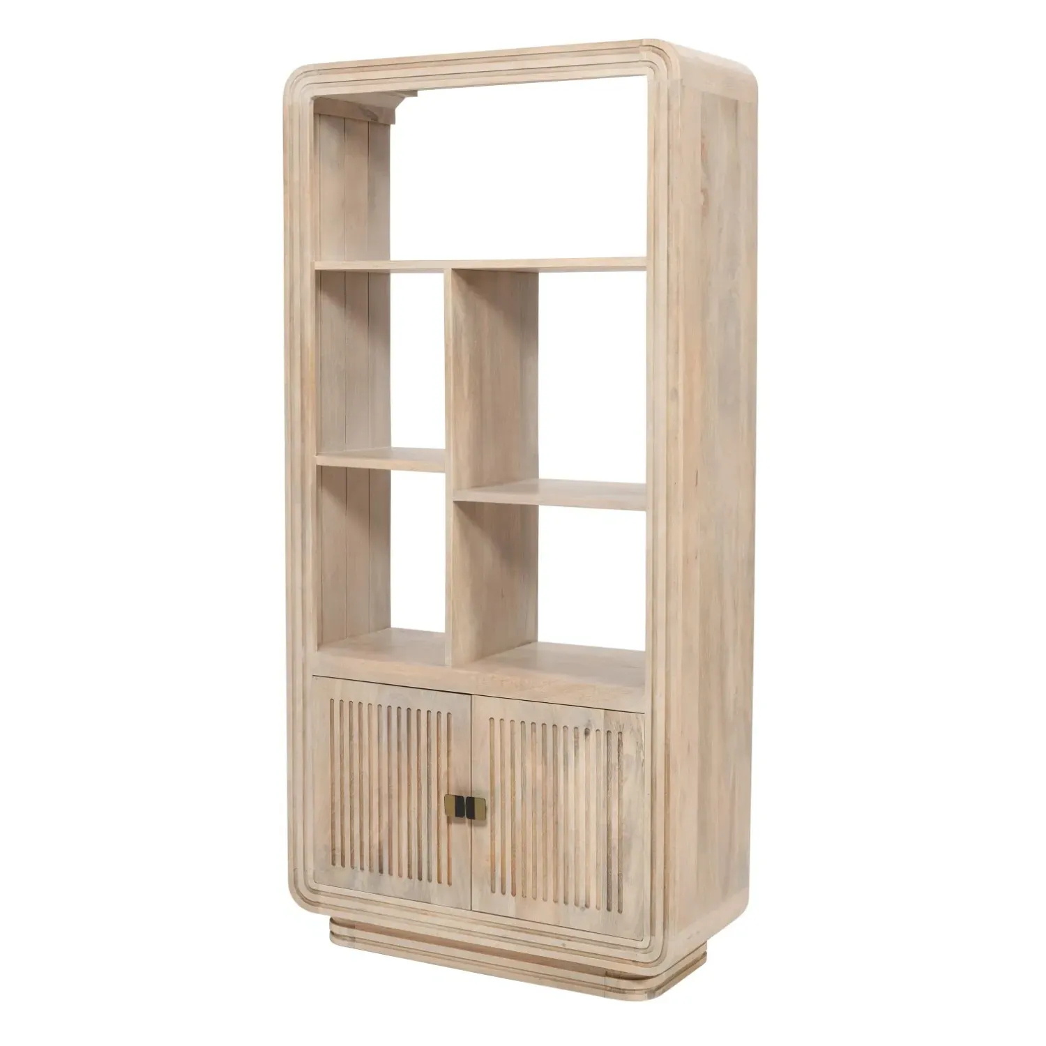Carved Bookcase with Storage - Brown, Mango Wood