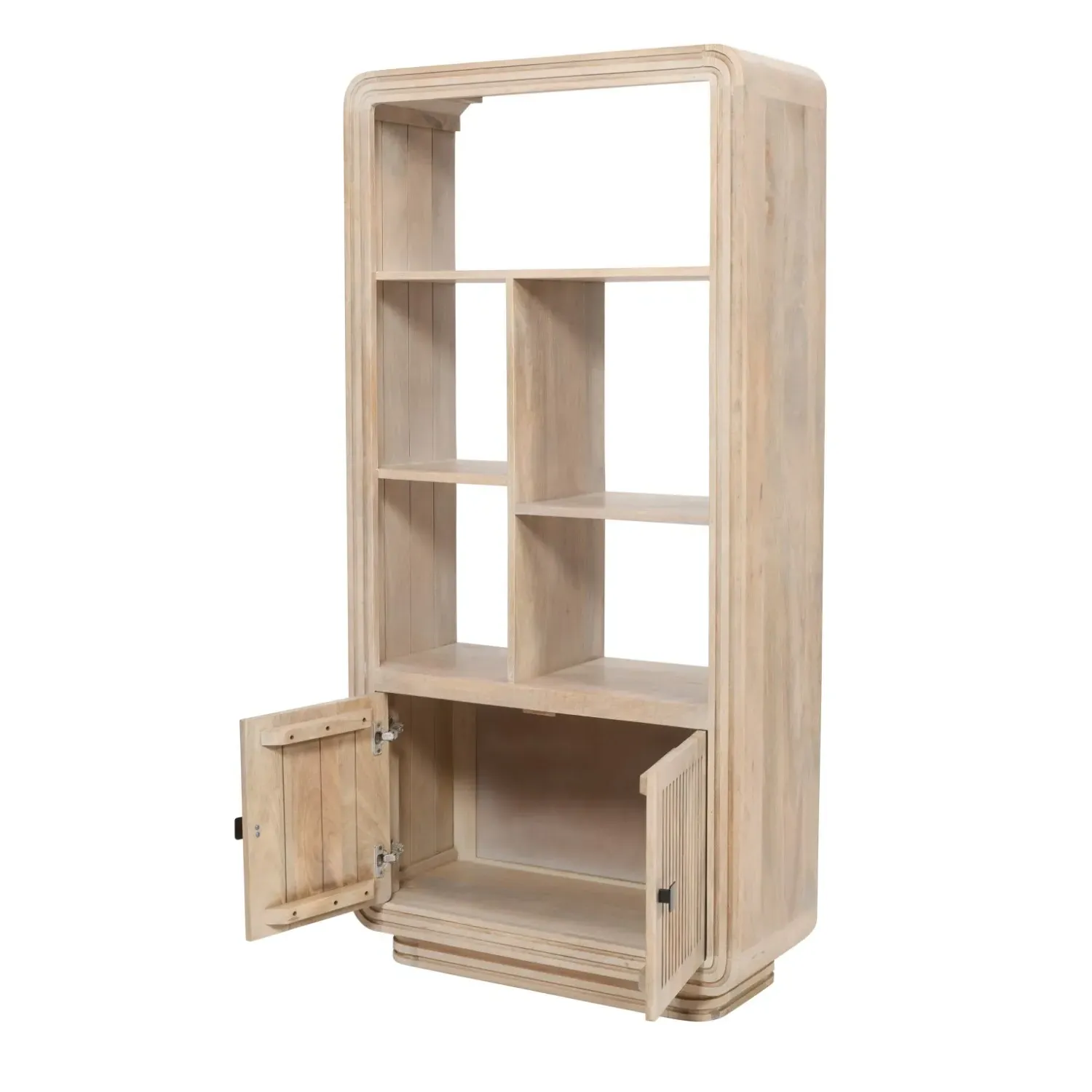 Carved Bookcase with Storage - Brown, Mango Wood
