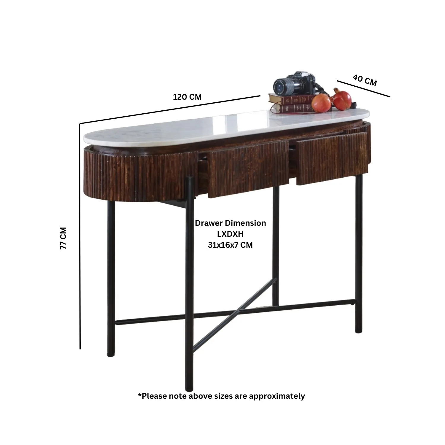 Console Table with Marble Top - Brown, Wood