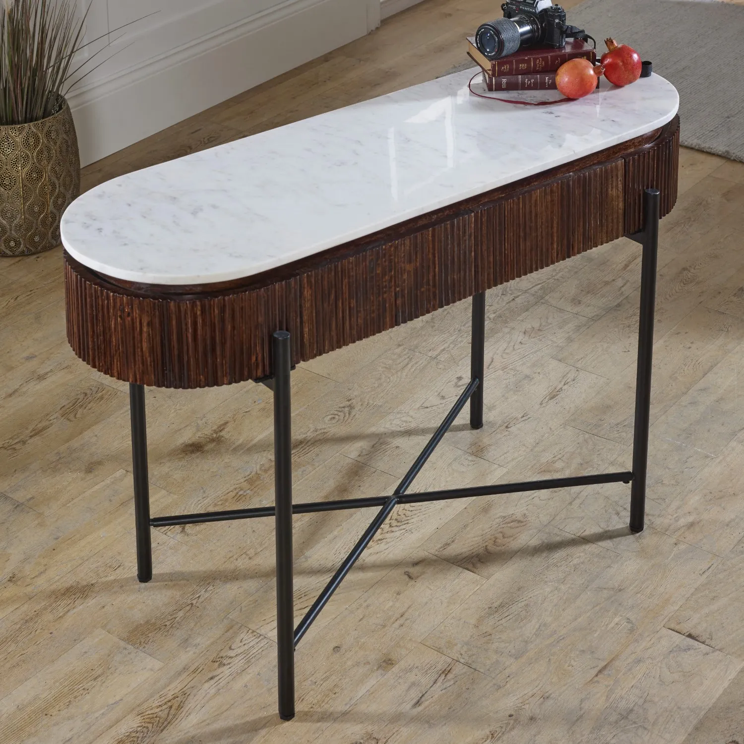 Console Table with Marble Top - Brown, Wood