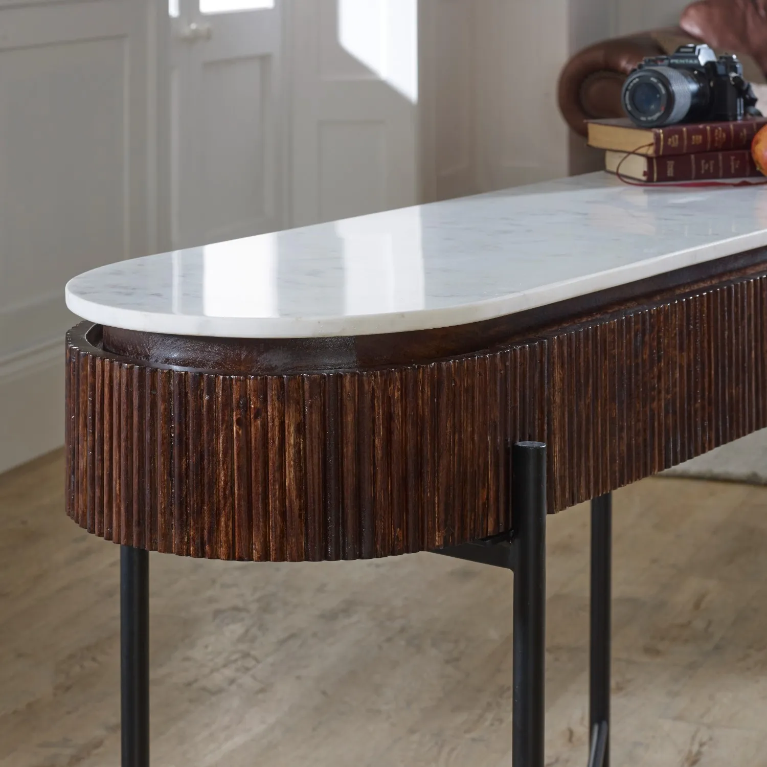 Console Table with Marble Top - Brown, Wood