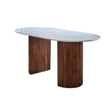 Dining Table with Marble Top - Brown, Mango Wood