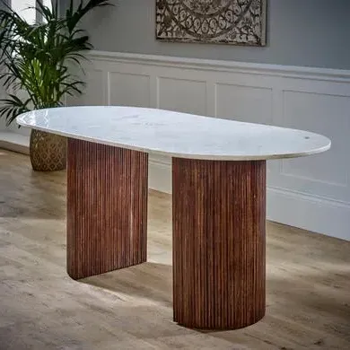 Dining Table with Marble Top - Brown, Mango Wood