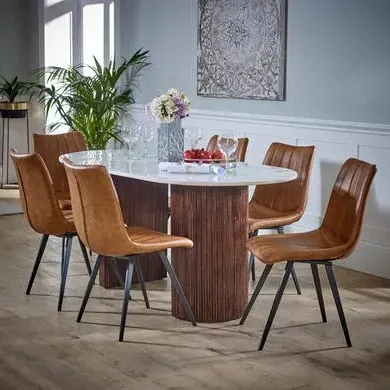Dining Table with Marble Top - Brown, Mango Wood