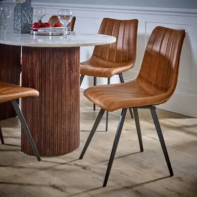 Dining Table with Marble Top - Brown, Mango Wood