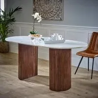 Dining Table with Marble Top - Brown, Mango Wood