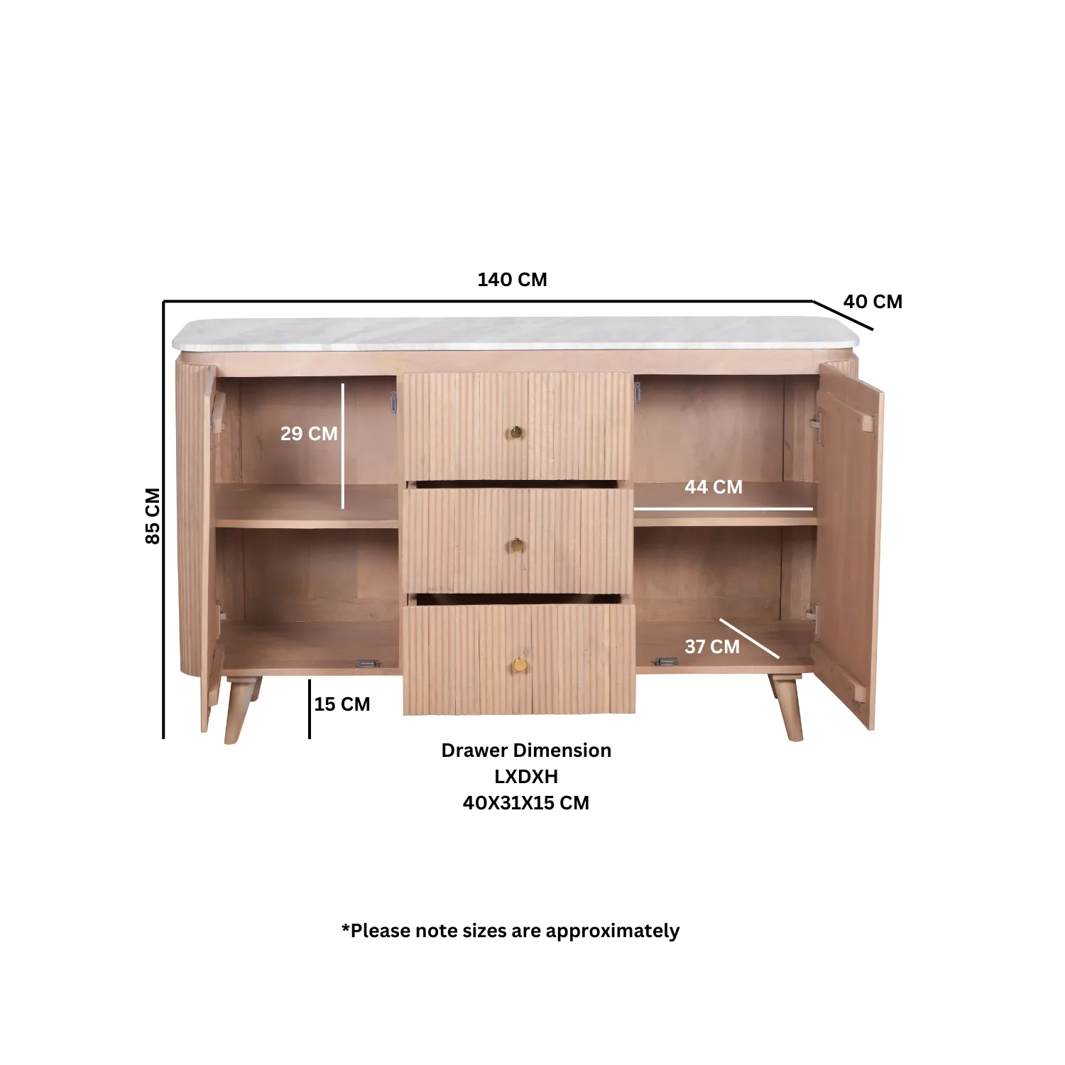 Extra Large Sideboard - Brown, Marble & Wood