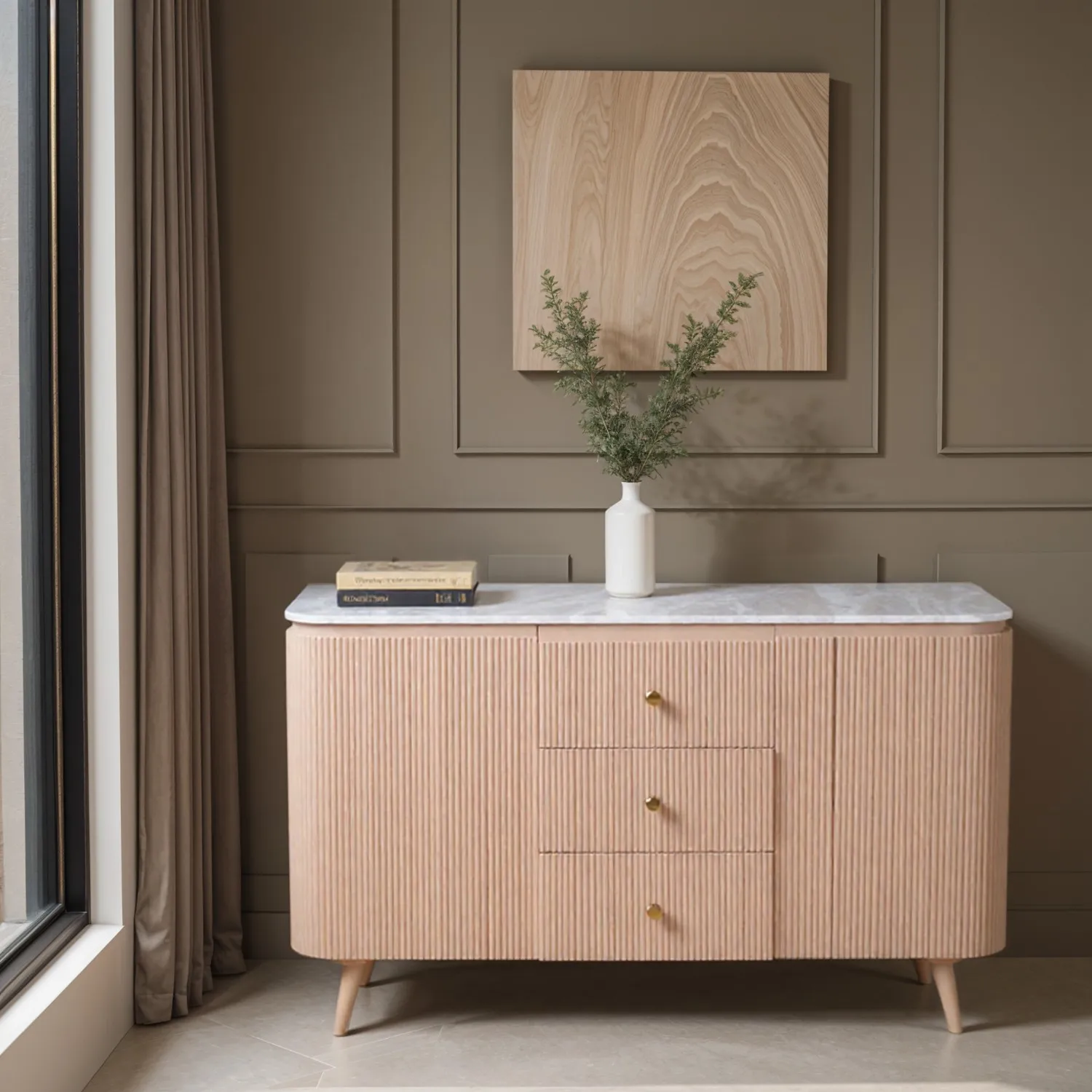 Extra Large Sideboard - Brown, Marble & Wood
