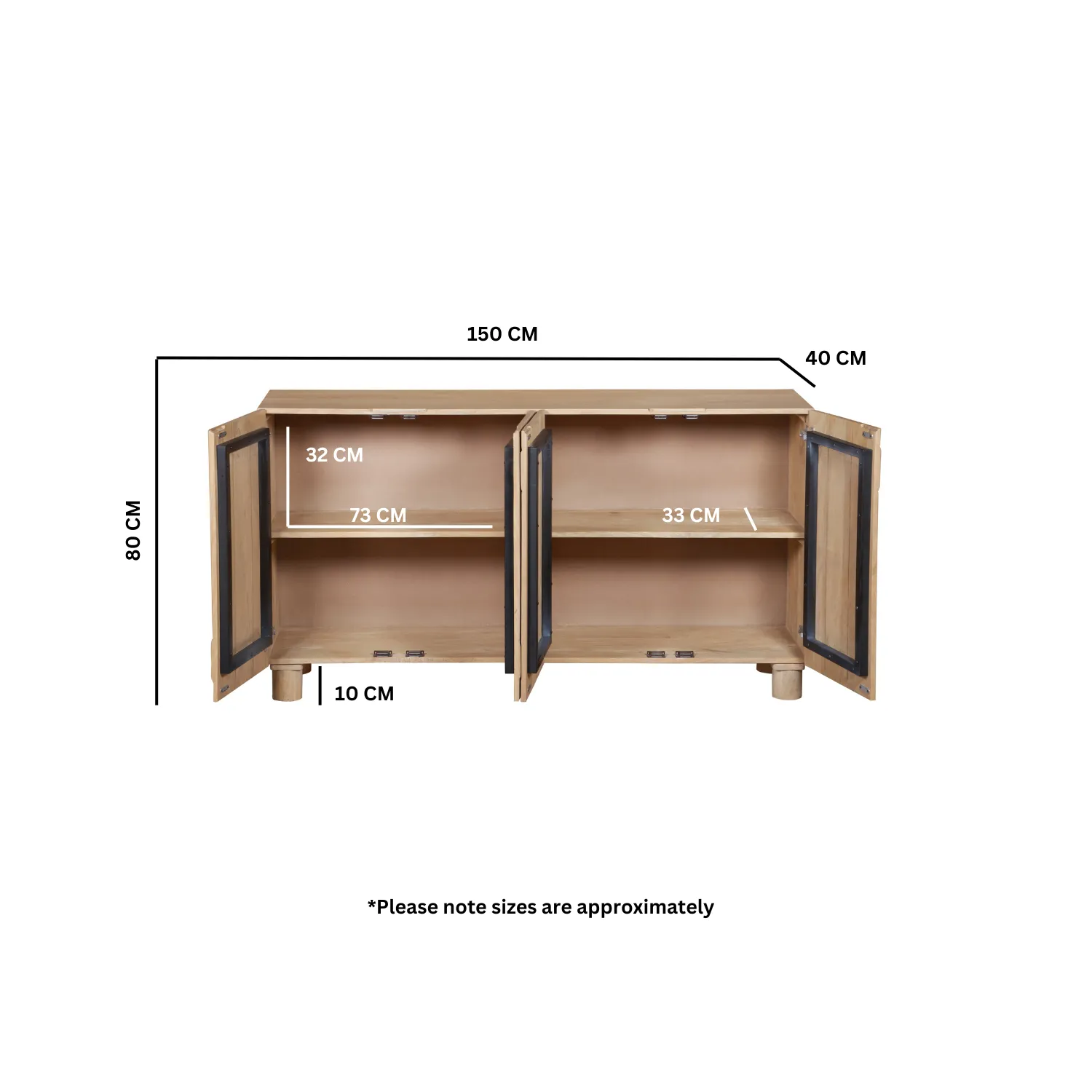 Extra Large Sideboard with Fluted Design - Brown, Mango Wood