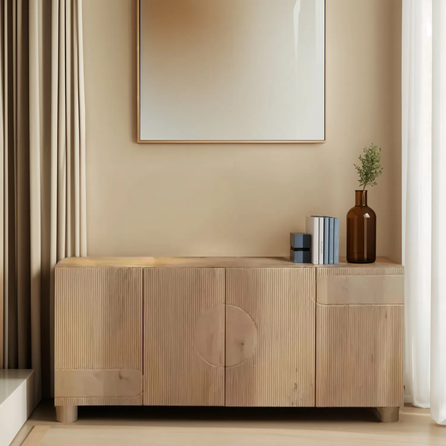 Extra Large Sideboard with Fluted Design - Brown, Mango Wood image